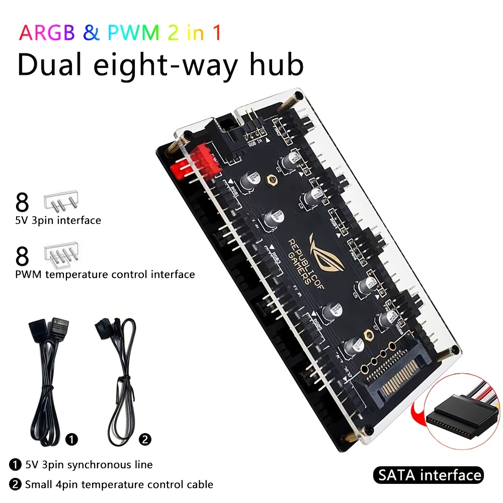 Rgb Hub Sync - Dubbele 8-poorts ventilatorhub ARGB/PWM 2-in-1 5V