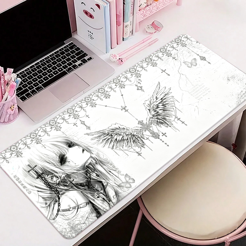 Gaming Accessories For Setup - Leren muismat Zwart Wit Anime Esthetiek
