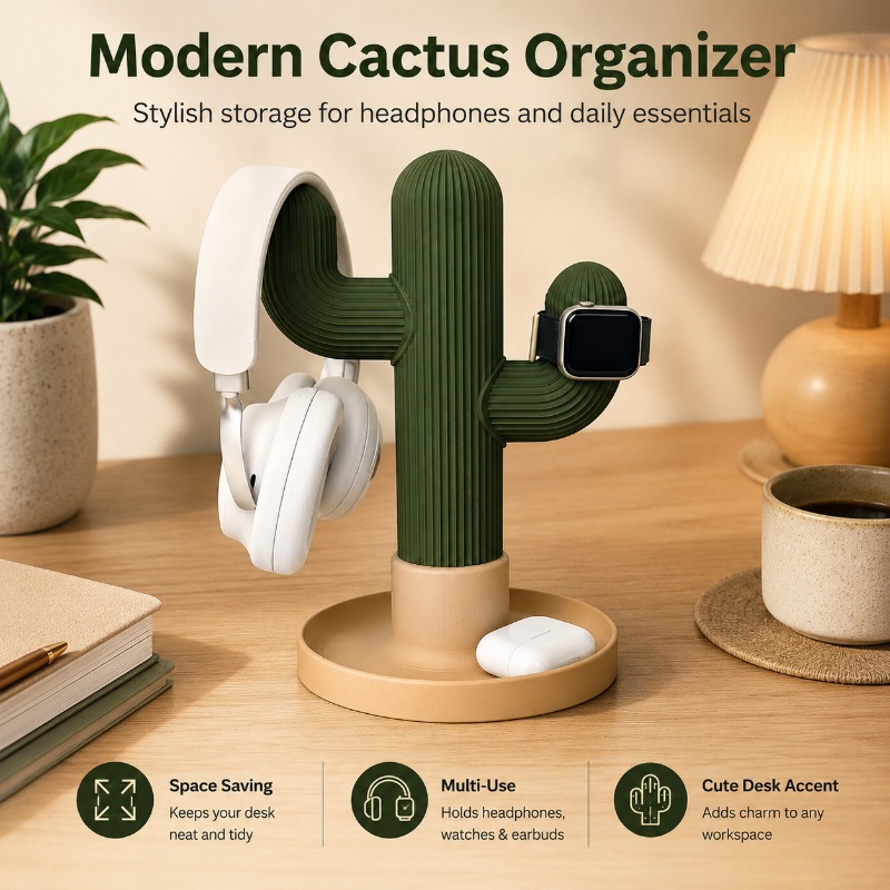 Gaming Accessories For Setup - Minimalistische Cactus Headset Stand Multifunctionele bureau-organizer